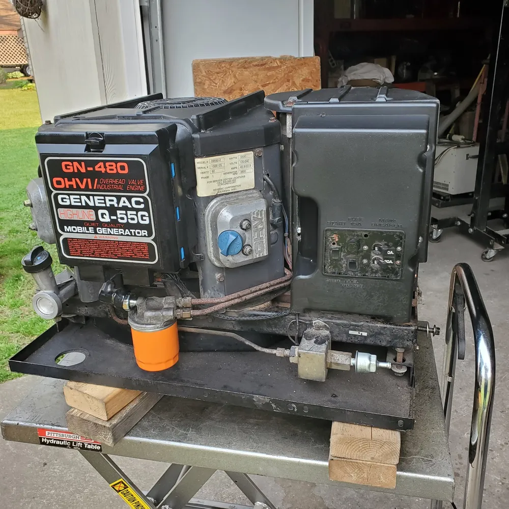 1996 Generac Q-55G on the bench for wiring and control repair